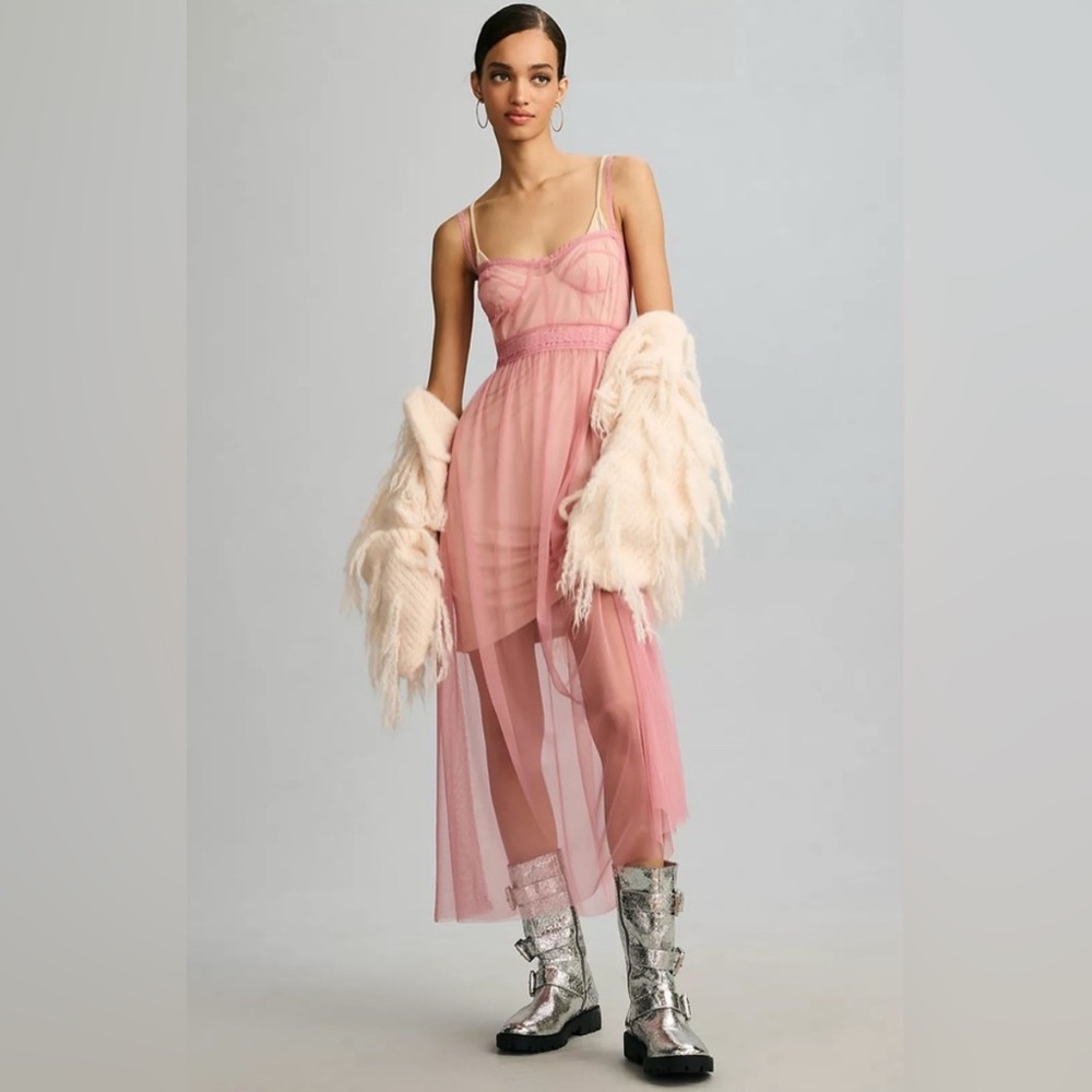 Anthropologie Sheer Corset Slip Dress